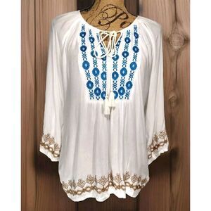 Maude Vivante Women Embroidery Boho Teal /Brown Top Size Small‎